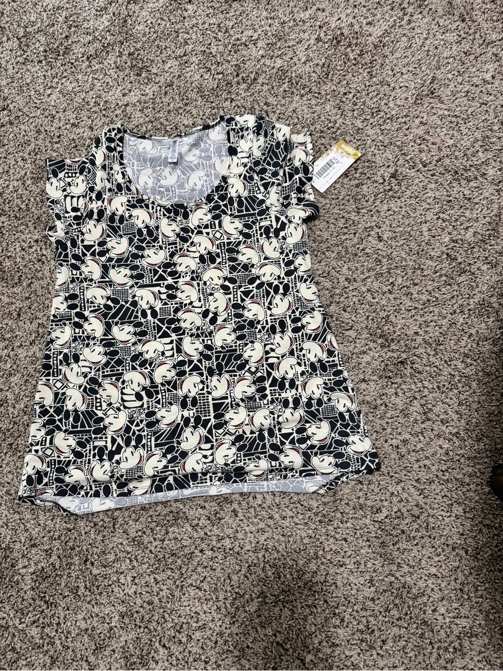 Lularoe Disney Black & Cream Mickey Mouse Scoop Neck Short Sleeve Top